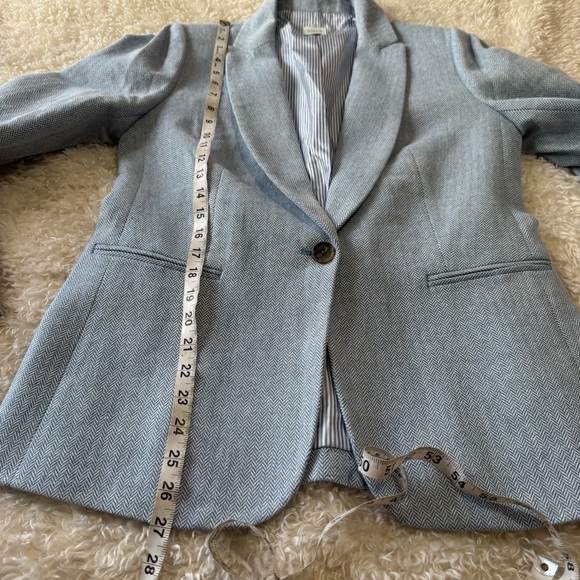 J Crew Factory Blue Herringbone One Button Blazer Linen Cotton Preppy Size 8 - Picture 8 of 14